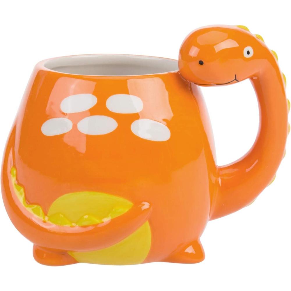 imageMyGift Ceramic Cute Coffee Mugs for Women Children Men with Adorable Orange Brontosaurus Dinosaur Cartoon Design