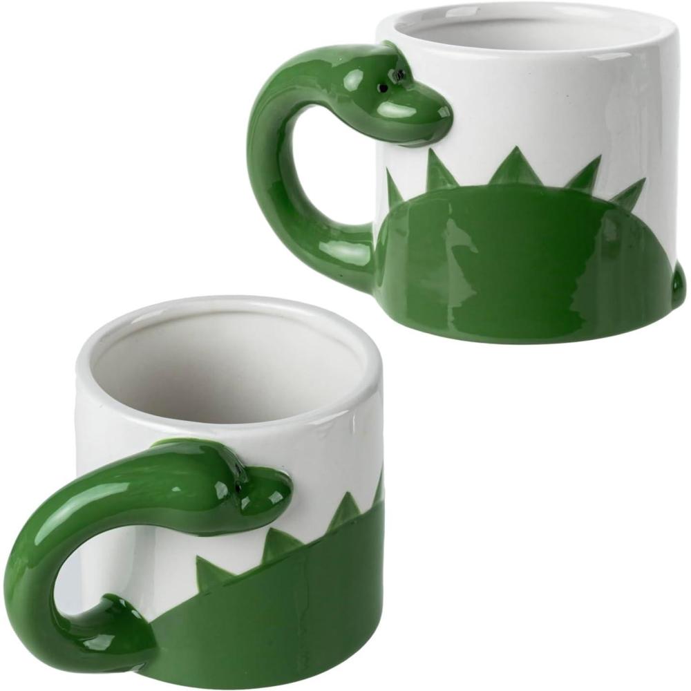 imageMyGift Ceramic Cute Coffee Mugs for Women Children Men with Adorable Turquoise Brontosaurus Dinosaur Cartoon DesignGreen