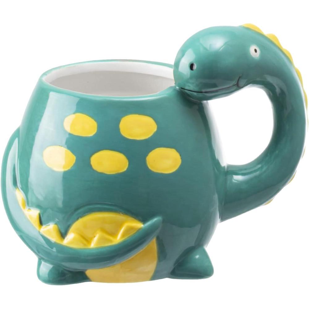 imageMyGift Ceramic Cute Coffee Mugs for Women Children Men with Adorable Turquoise Brontosaurus Dinosaur Cartoon DesignTurquoise