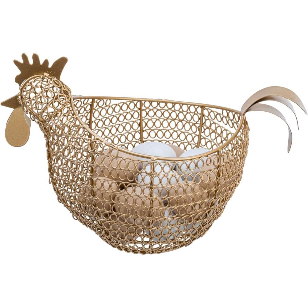 imageMyGift Chicken Wire Egg Gathering Basket Chicken Shaped Egg Holder For Kitchen Countertop Farmhouse Home Decor Display Storage Collecting Basket BlackGold