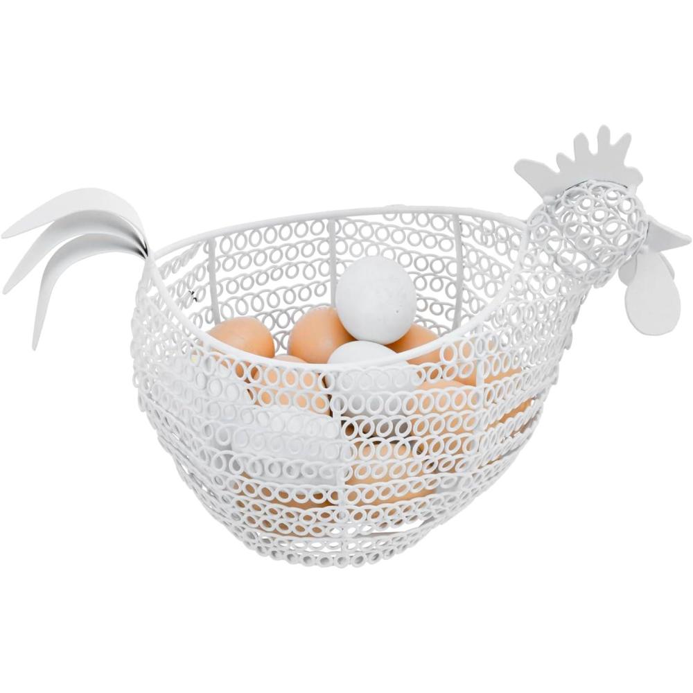imageMyGift Chicken Wire Egg Gathering Basket Chicken Shaped Egg Holder For Kitchen Countertop Farmhouse Home Decor Display Storage Collecting Basket BlackWhite
