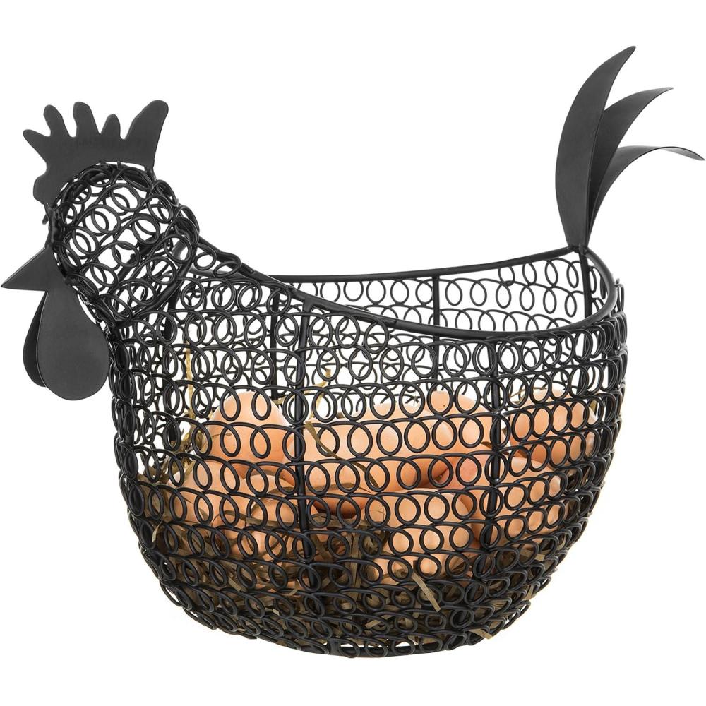 imageMyGift Chicken Wire Egg Gathering Basket Chicken Shaped Egg Holder For Kitchen Countertop Farmhouse Home Decor Display Storage Collecting Basket BlackBlack