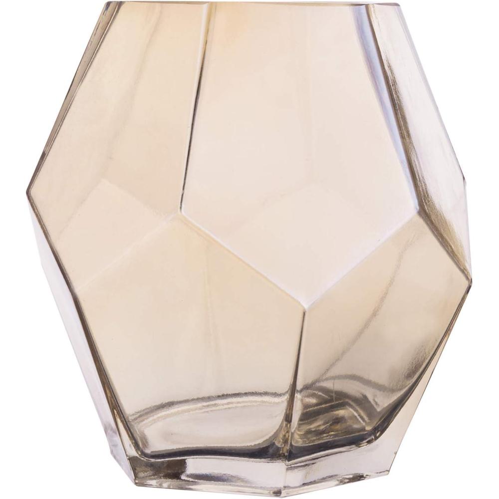 imageMyGift Clear Amber Glass Tabletop Vase Decor Hexagonal MultiFaced Flower Vase