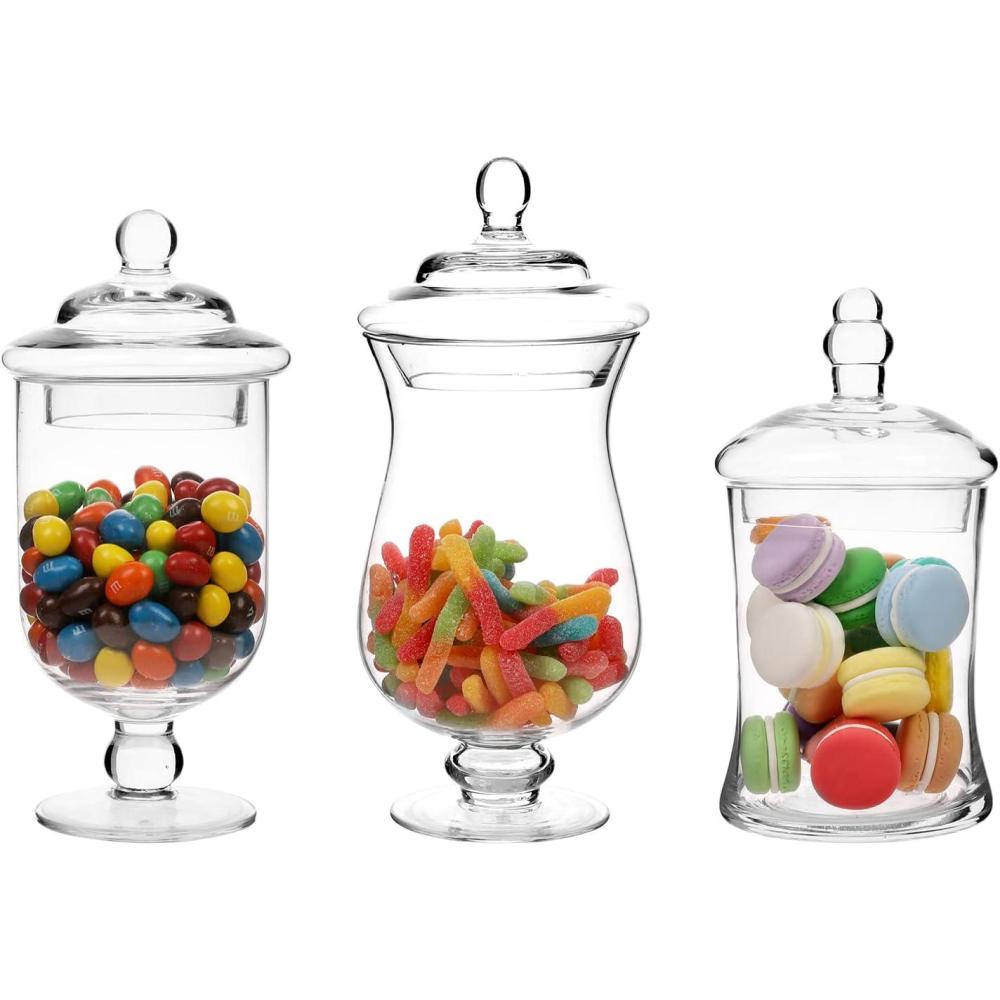imageMyGift Clear Glass Apothecary Jars with Lid Decorative Footed Vase Candy Buffet Containers Set of 3Clear Glass