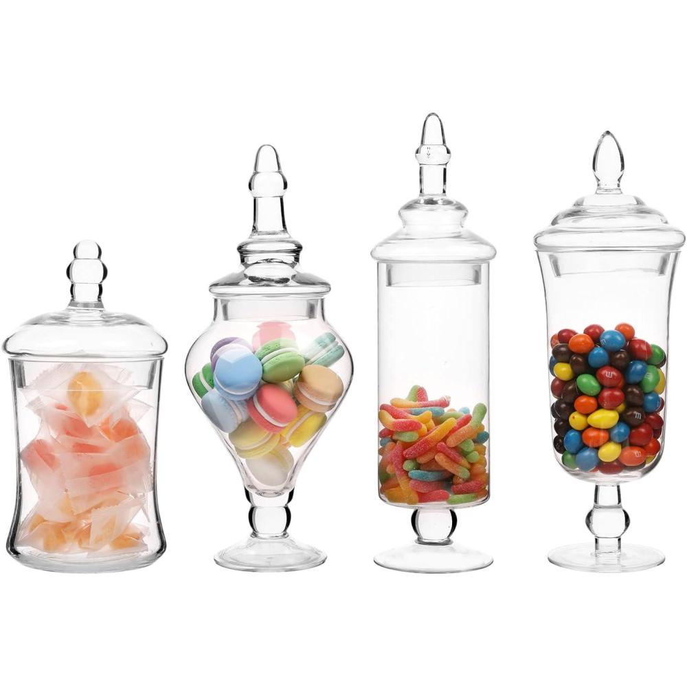 imageMyGift Clear Glass Apothecary Jars with Lids Decorative Wedding Candy Serving Canisters Set of 4