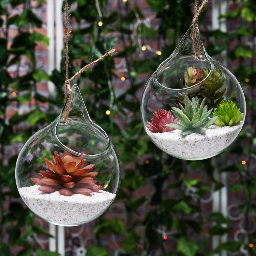 imageMyGift Clear Glass Hanging Terrarium Globe Mini Decorative Air Plant Holder Set of 2