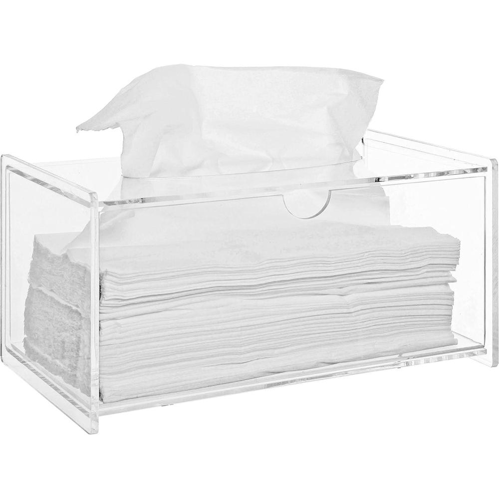 imageMyGift Clear Premium Acrylic Rectangle Tissue Box Cover Holder with Easy Slide Out Side Panel Bathroom Facial Tissue Box Holder