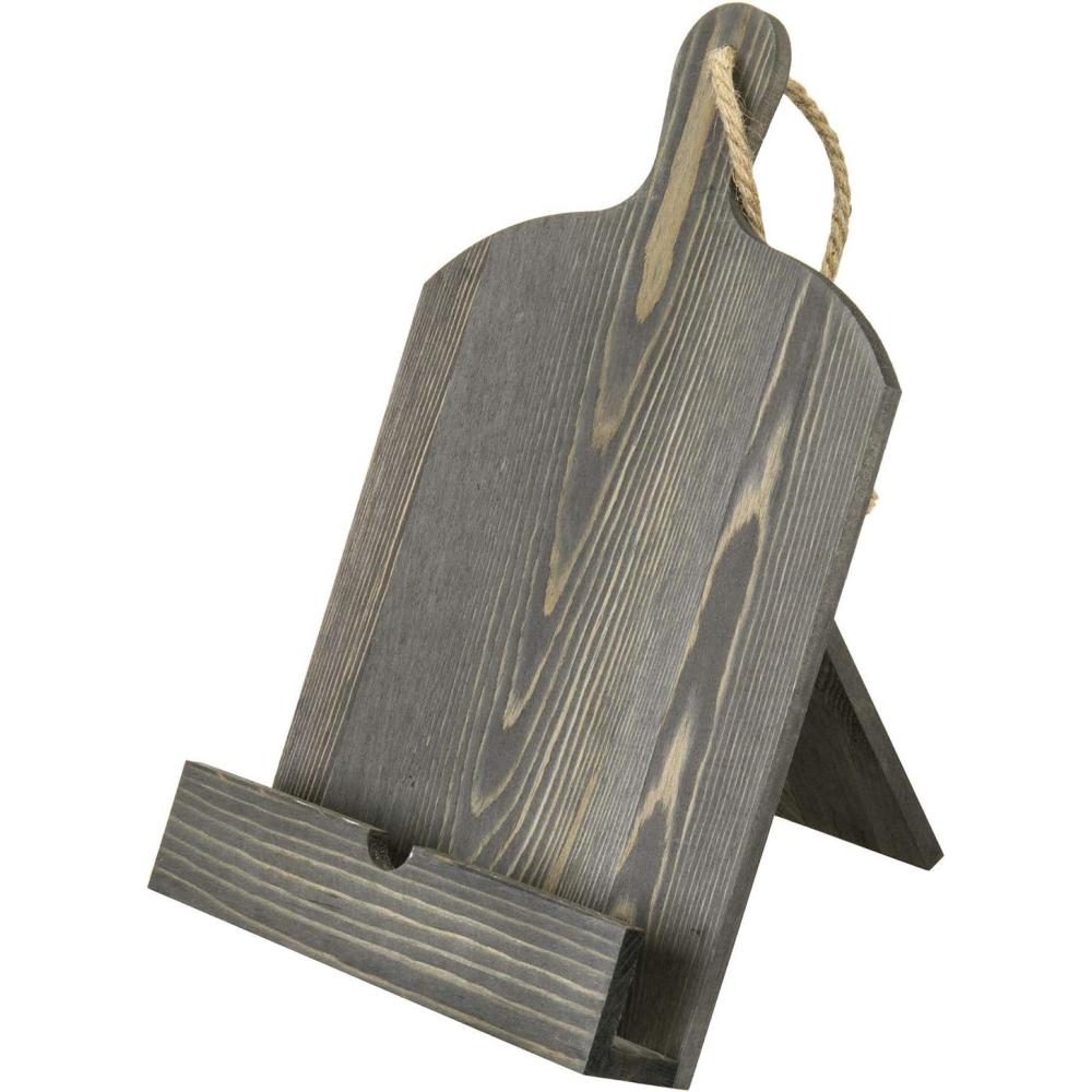 imageMyGift Cookbook Stand Recipe Book Holder with Brown Wood Cutting Board Design Cookbook Holder for Countertop DisplayVintage Gray
