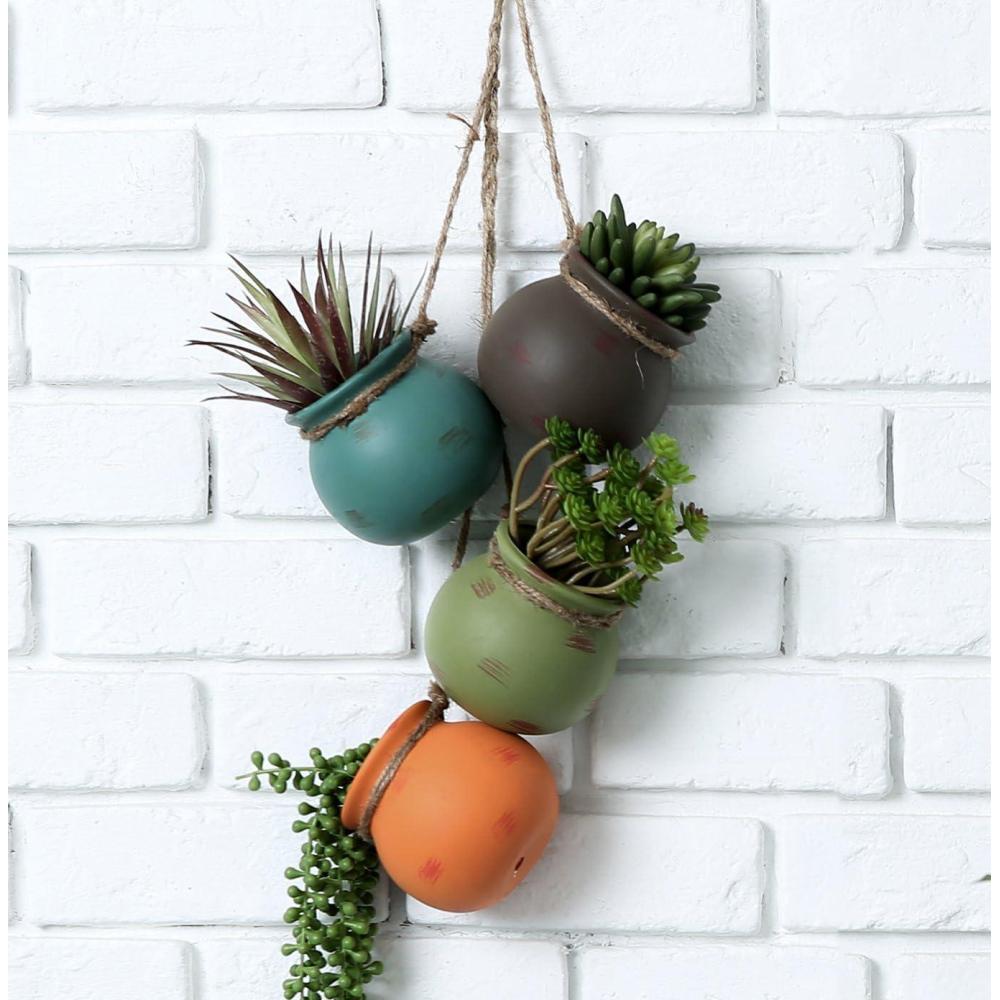 imageMyGift Dangling Southwest Desert Color Ceramic 4 Pot Set Wall or Ceiling Mount Hanging Mini Flower PlantersSouthwest Desert