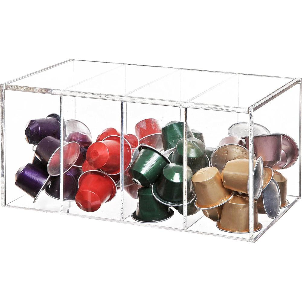 imageMyGift Deluxe Clear Acrylic Coffee Pod Holder Coffee Bar Accessories Organizer with 4 Compartments and Hinged Lid