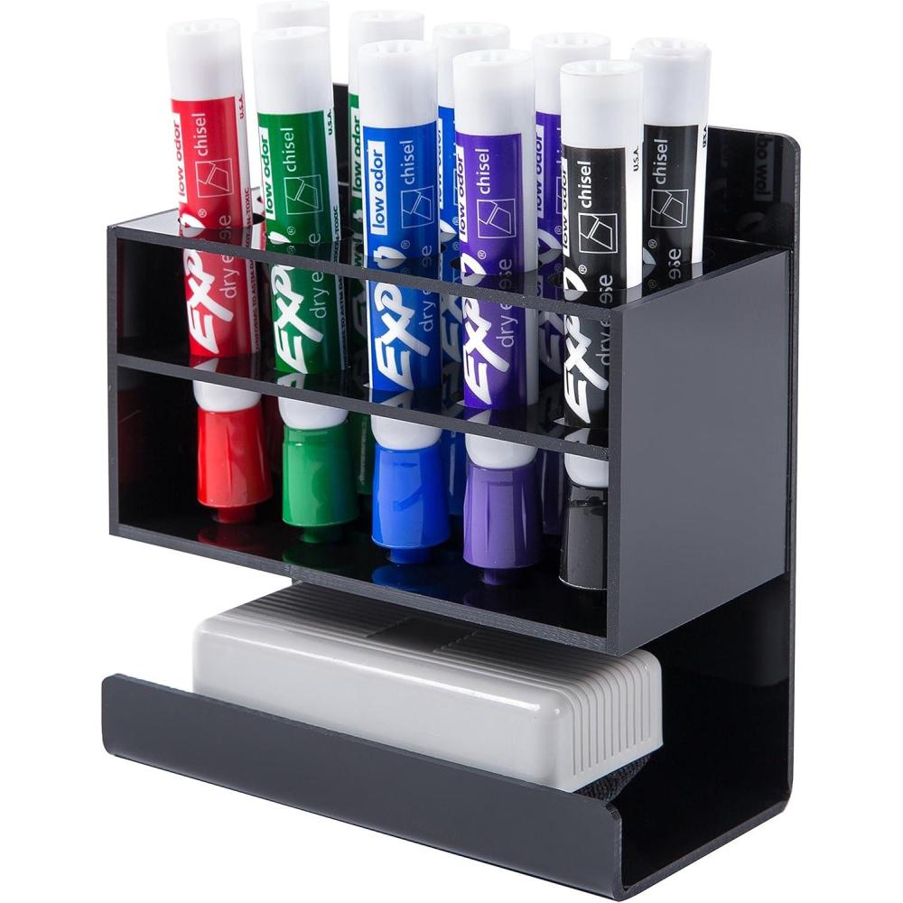 imageMyGift Dry Erase Marker Holder 10 Slots Whiteboard Marker Holder for Wall Dry Erase Eraser Holder Wall Mount BlackBlack