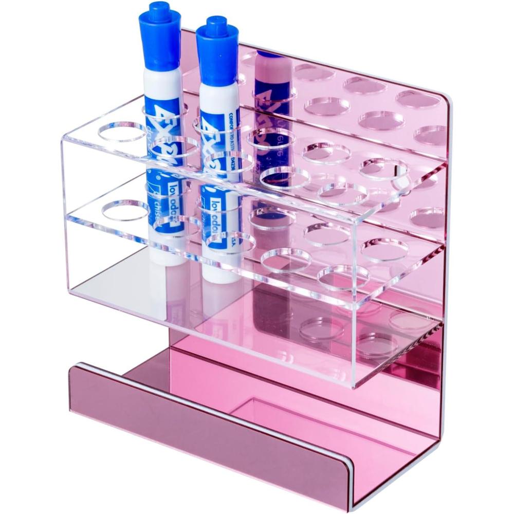 imageMyGift Dry Erase Marker Holder 10 Slots Whiteboard Marker Holder for Wall Dry Erase Eraser Holder Wall Mount BlackPink