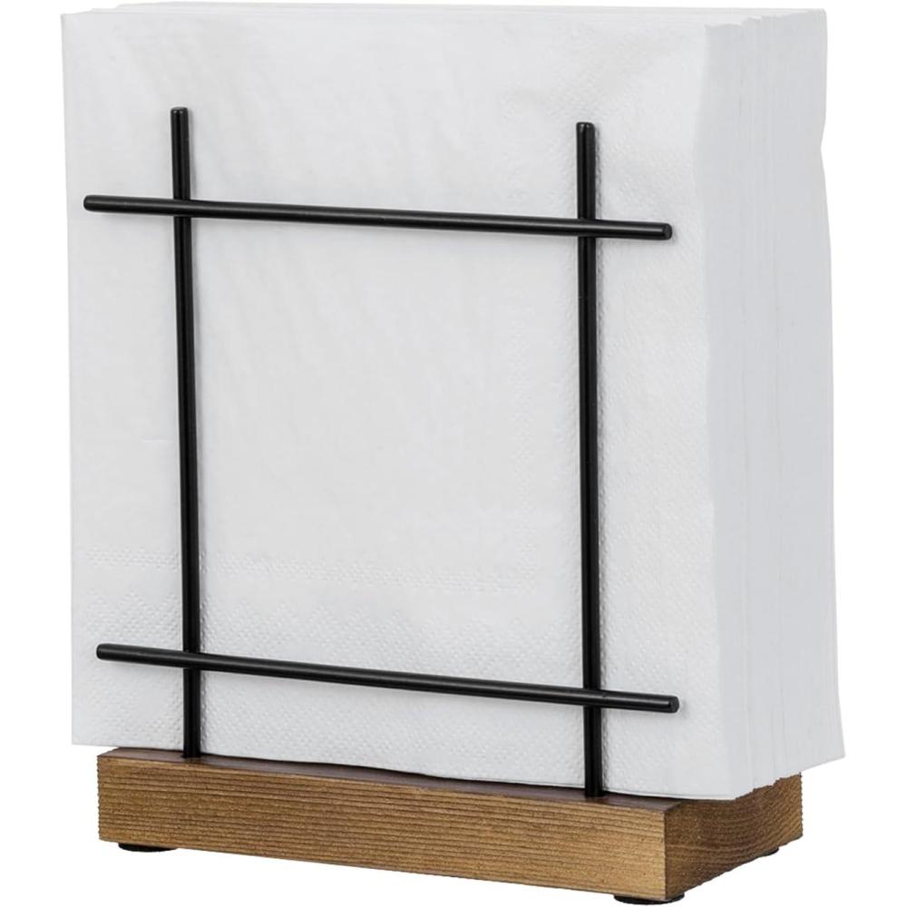 imageMyGift Farmhouse Rustic Torched Wood Napkin Holder for Table with CrossCorner DesignBlack Burnt Wood