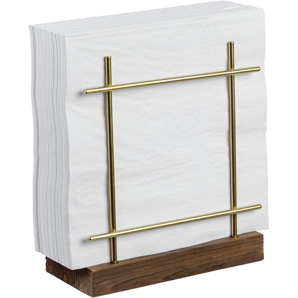 imageMyGift Farmhouse Rustic Torched Wood Napkin Holder for Table with CrossCorner DesignBrass Brown