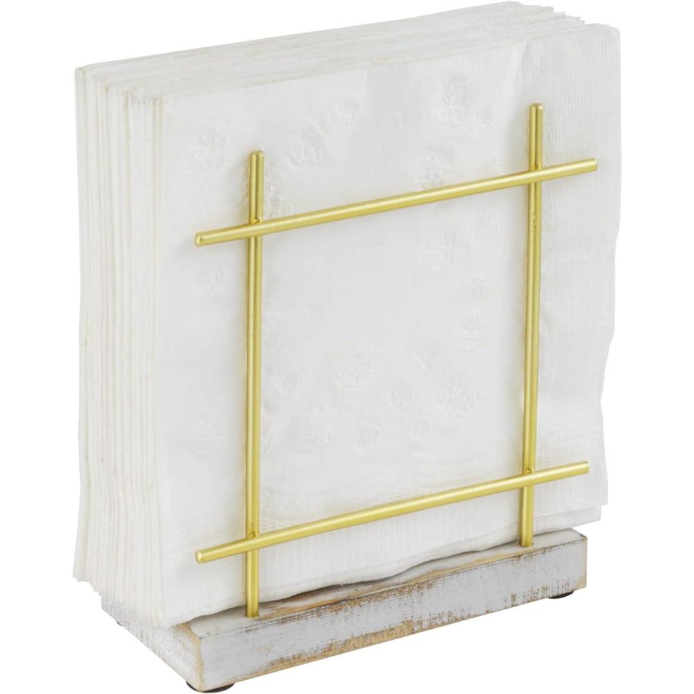 imageMyGift Farmhouse Rustic Torched Wood Napkin Holder for Table with CrossCorner DesignGold Whitewashed