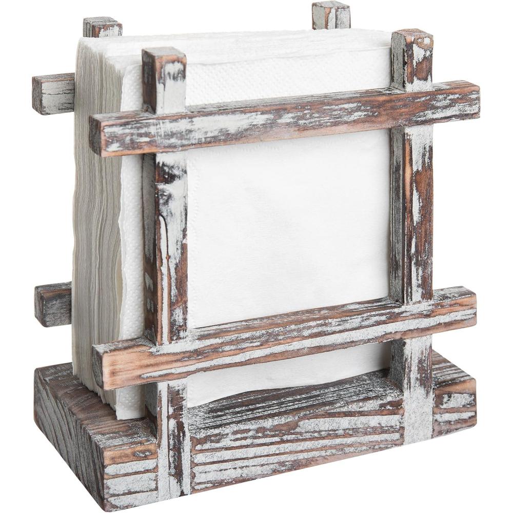 imageMyGift Farmhouse Rustic Torched Wood Napkin Holder for Table with CrossCorner DesignTorched Wood