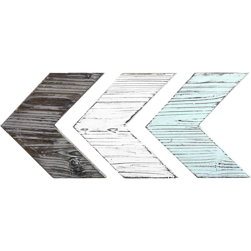 imageMyGift Farmhouse Wall Decor Living Room Decorative WallMounted Rustic MultiColored Wood Chevron Set of 3