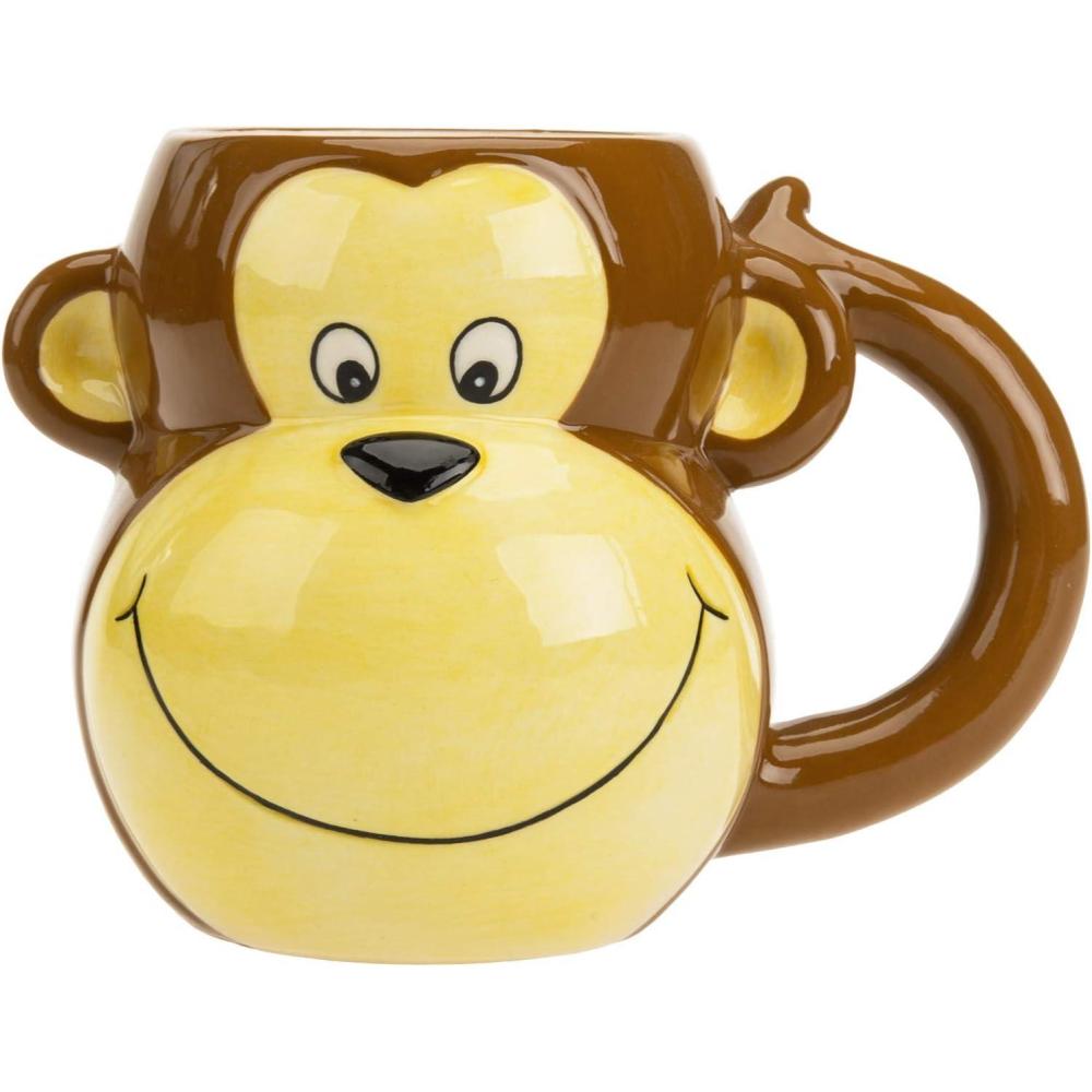 imageMyGift Fun Cartoon Brown Monkey Ceramic Mug with Tail Handle Animal Themed Drinkware Cup