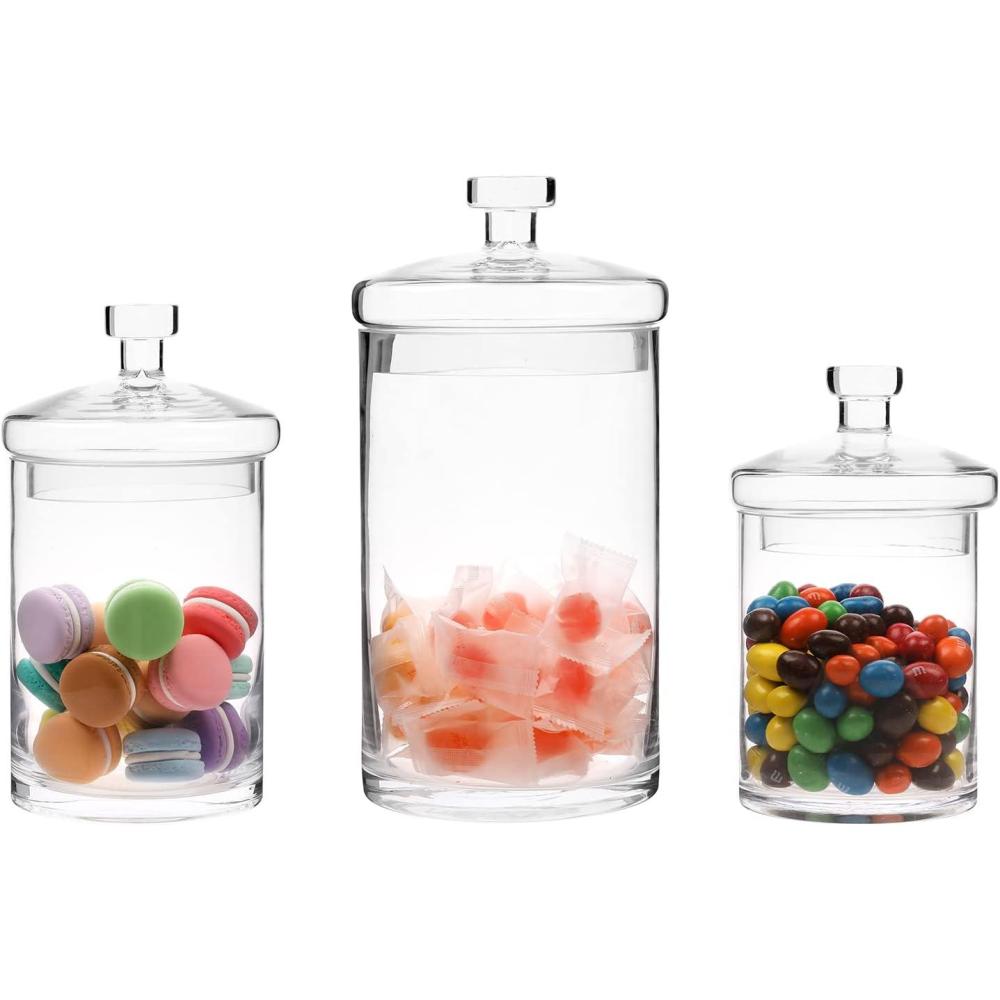 imageMyGift Glass Apothecary Jar Set with Clear Lid Decorative Kitchen and Bath Storage Canisters Wedding Centerpiece Jars Candy Buffet with LidsClear