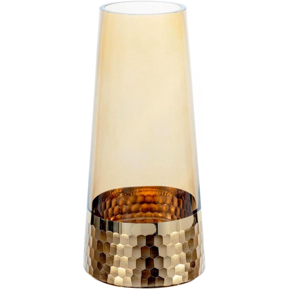 imageMyGift Glass and Gold Bottom Flower Vases 10 inch Clear Glass Vases for Table Centerpieces Home DecorAmber Gold