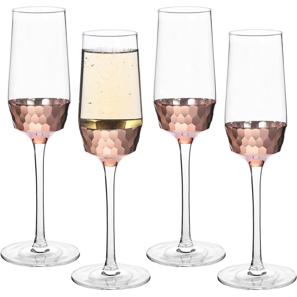 imageMyGift Iridescent Angled Rim Champagne Flute Set of 4 Sparkling Wine Stemless Glasses Rainbow Transparent Prosecco Wine Glass Cocktail Mimosa Glass Set Holiday New Year Toasting blackPink