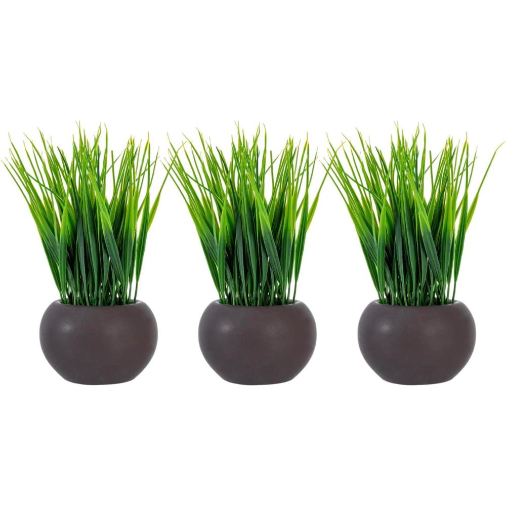 imageMyGift Mini Assorted Artificial Succulents in Round Black Ceramic Pots Mixed Realistic Indoor House Plants Set of 3Dark Brown