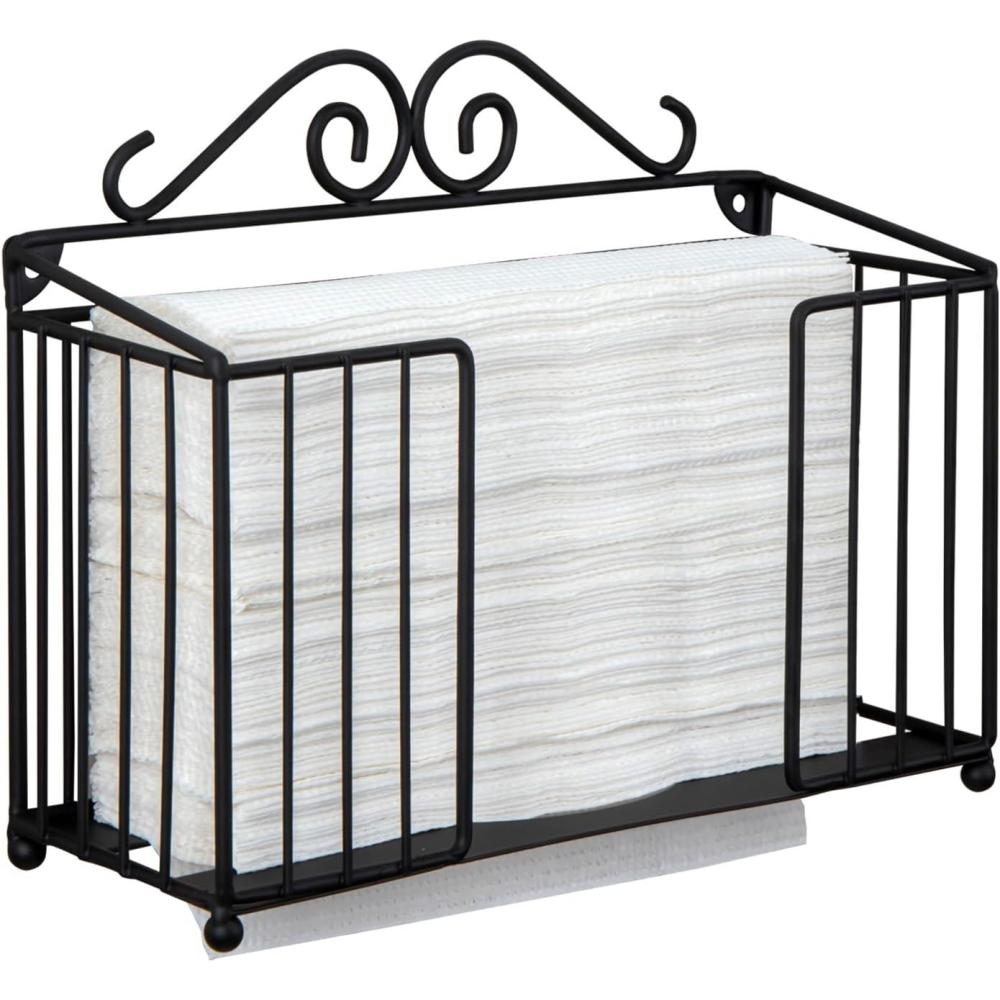 imageMyGift Modern Brass Tone Metal Wire Commercial Wall Mounted or Tabletop Paper Folded Towel Holder Dispenser Rack Tree and BirdBlackbig