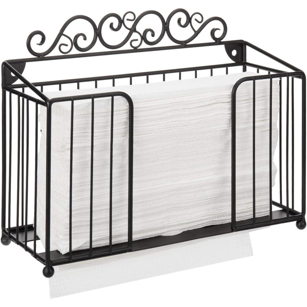 imageMyGift Modern Brass Tone Metal Wire Commercial Wall Mounted or Tabletop Paper Folded Towel Holder Dispenser Rack Tree and BirdBlacksmall