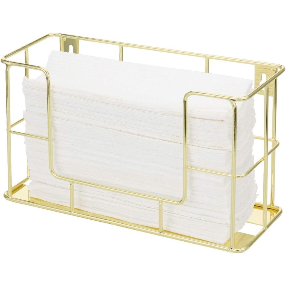 imageMyGift Modern Brass Tone Metal Wire Commercial Wall Mounted or Tabletop Paper Folded Towel Holder Dispenser Rack Tree and BirdBrass