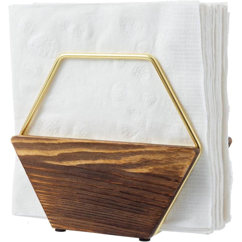 imageMyGift Modern Brass Tone Metal Wire Commercial Wall Mounted or Tabletop Paper Folded Towel Holder Dispenser Rack Tree and BirdWood and Brass