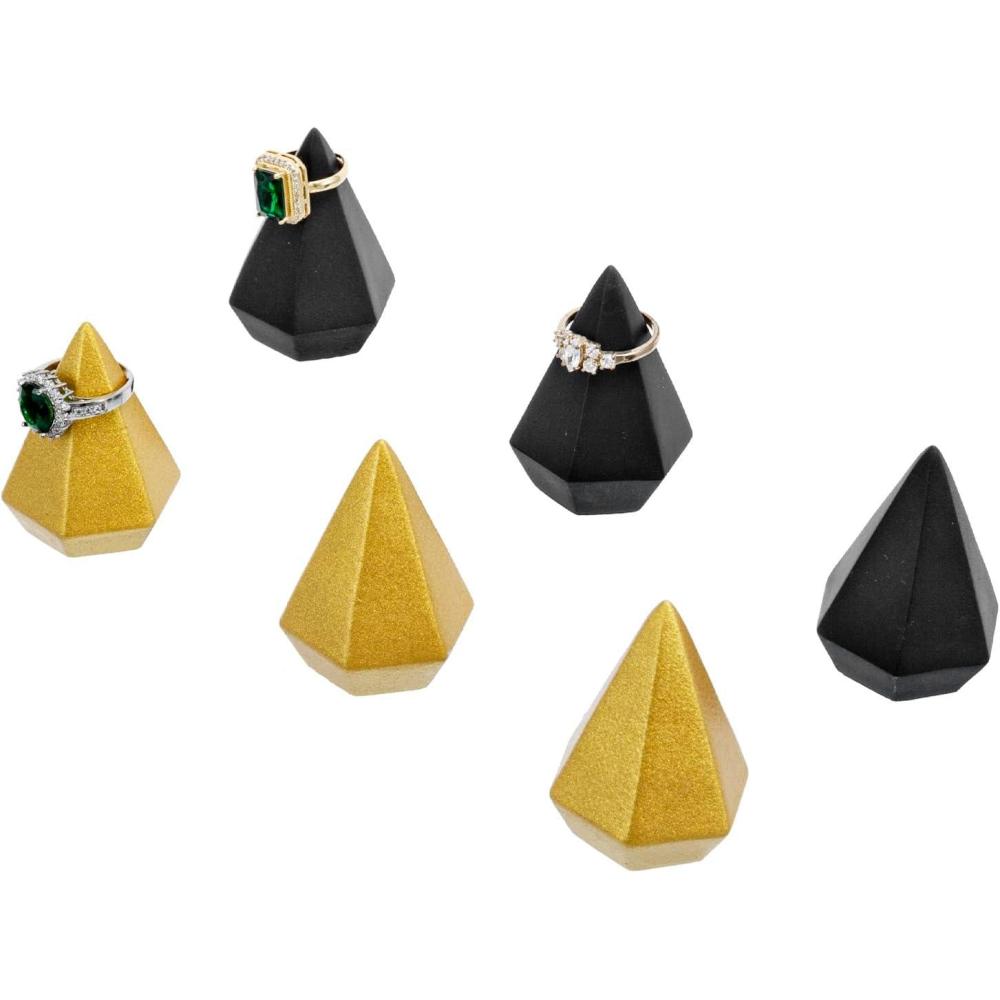 imageMyGift Modern Cone Shaped Ring Holders Decorative MultiColored Pastel Prism Style Jewelry Display Stands Set of 4Black Gold