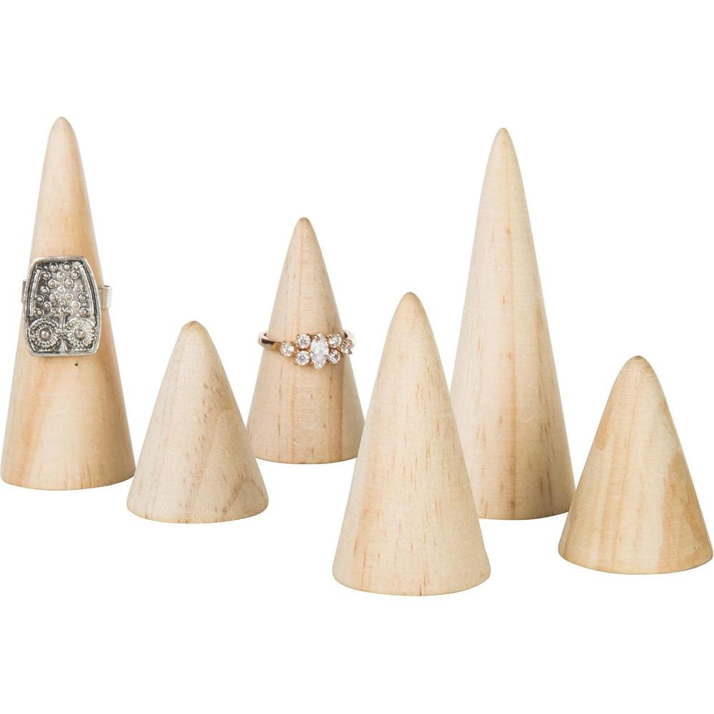 imageMyGift Modern Cone Shaped Ring Holders Decorative MultiColored Pastel Prism Style Jewelry Display Stands Set of 4Natural Wood