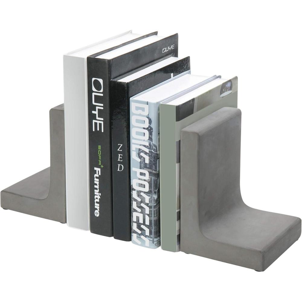 imageMyGift Modern Gold Concrete Office Bookshelf Decor Bookends for Heavy Book and Textbooks Desktop Book Holder 1 PairGray