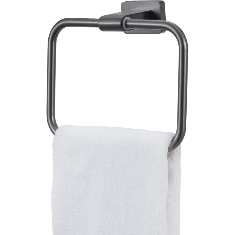 imageMyGift Modern Gunmetal Gray CommercialGrade Towel Ring Wall Mounted Luxury Hotel Series Sleek Stainless Steel Hanging Bathroom Hand Towel Holder