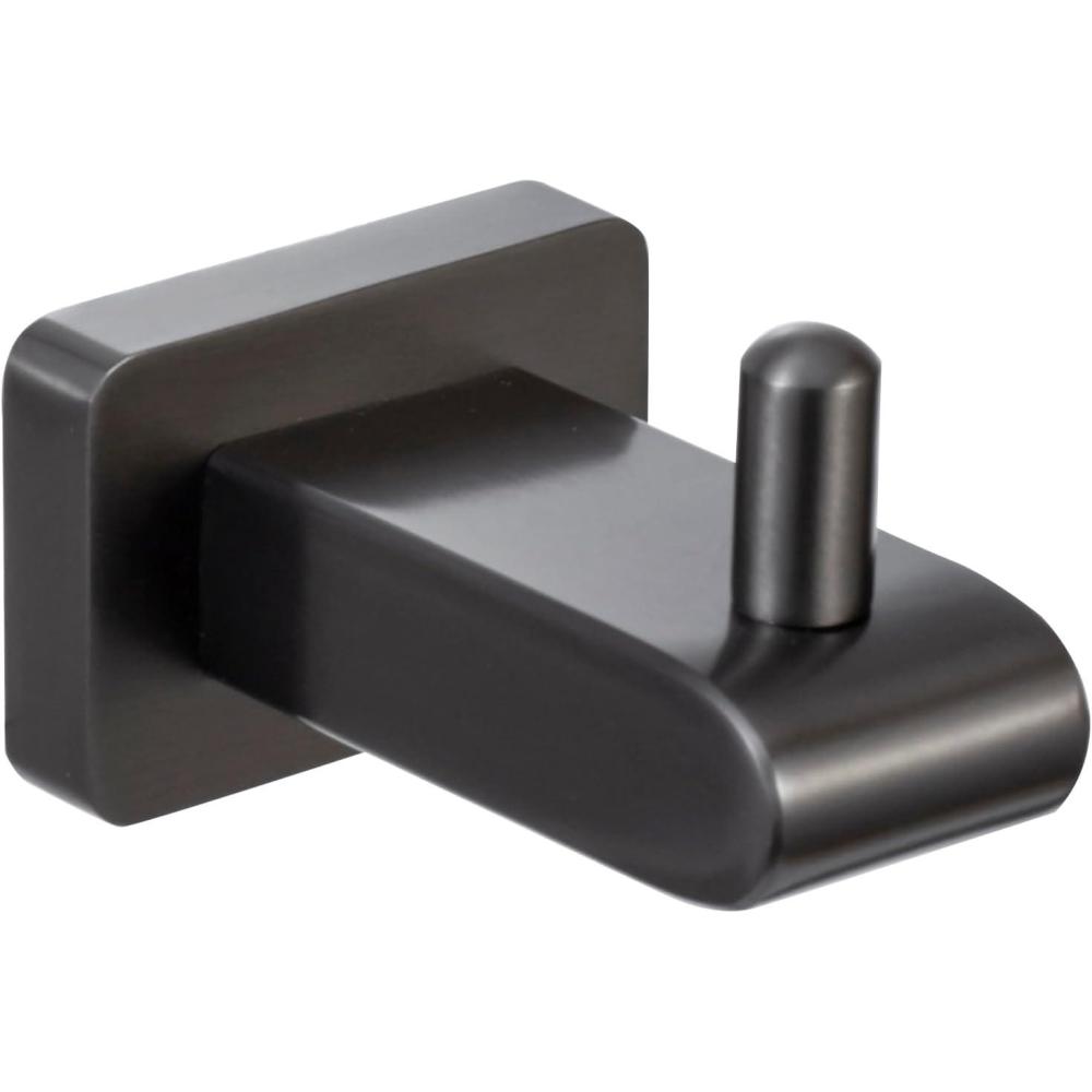 imageMyGift Modern Gunmetal Gray Wall Mounted Towel Hook Hotel Series Sleek Polished Stainless Steel Hanging Bath Towel and Robe Holder