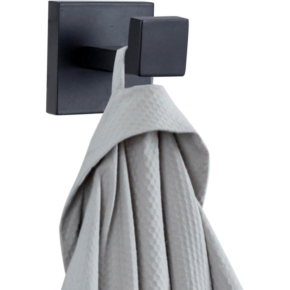 imageMyGift Modern Matte Black Wall Mounted Bath Robe Towel Hook Premium Hotel Series Stainless Steel Bathroom Towel Holder Hook for Bath Robes Hand Towels and Clothes
