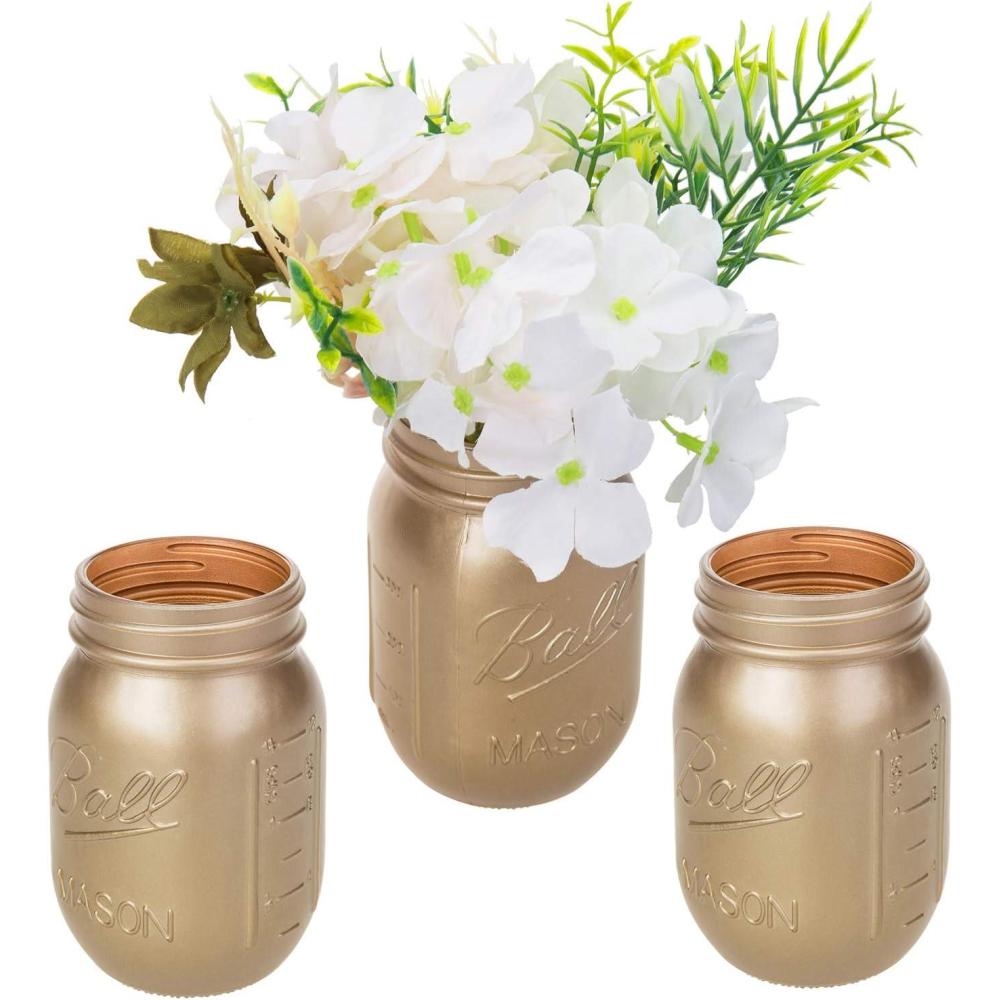 imageMyGift Modern Style Decorative Glass Copper Painted Mason Jar Flower Vases Set of 3