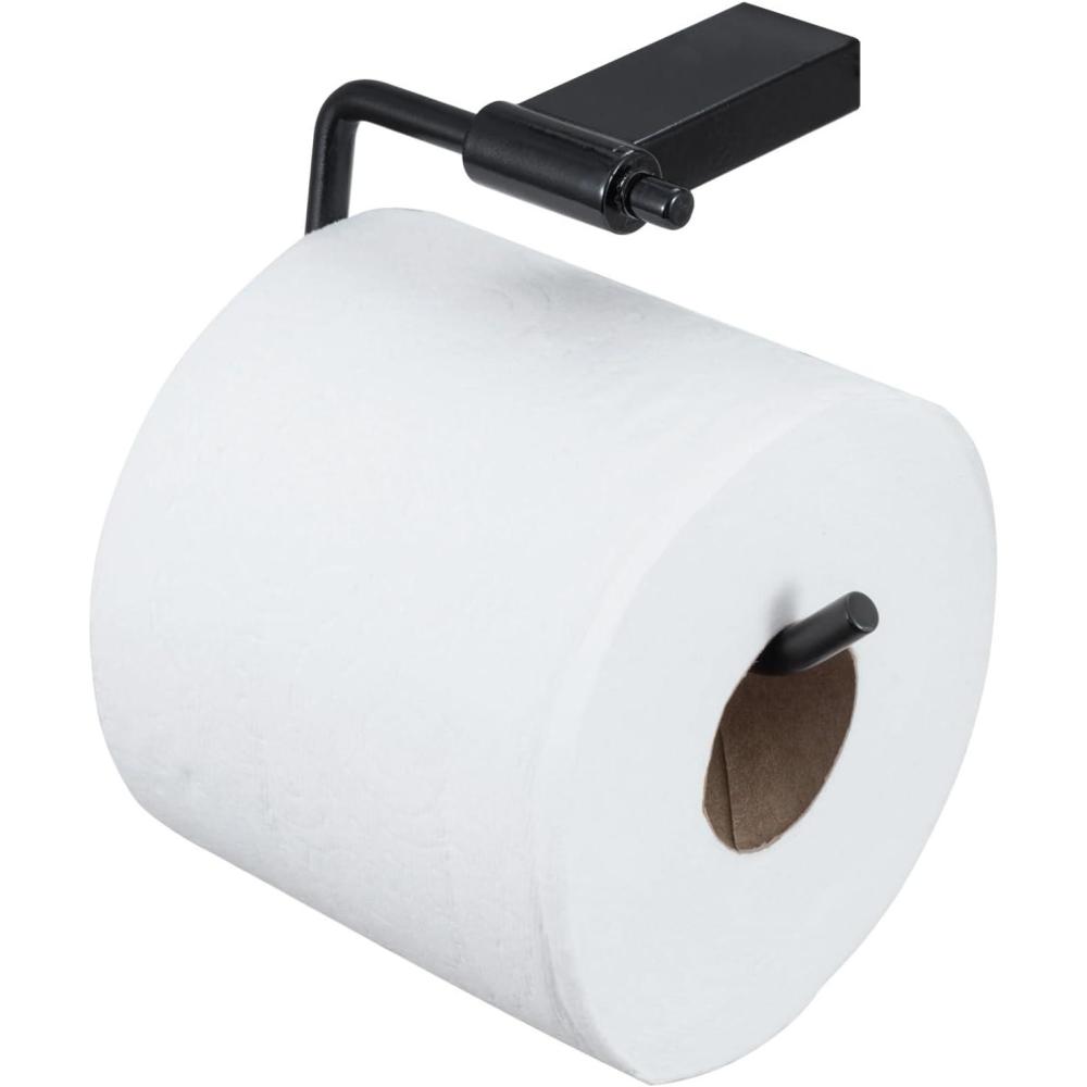 imageMyGift Modern Toilet Paper Holder with Matte Black Finish Premium Hotel Series Wall Mounted Stainless Steel Bathroom Toilet Roll Dispenser