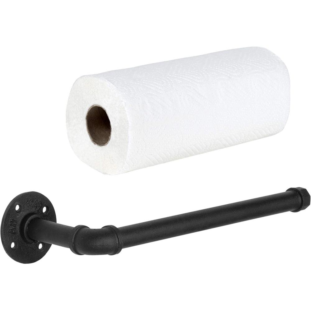imageMyGift Paper Towel Holder Metal Under Cabinet Paper Towel Holder Industrial Pipe Matte Black Wall Mounted Kitchen Towel RackBlack