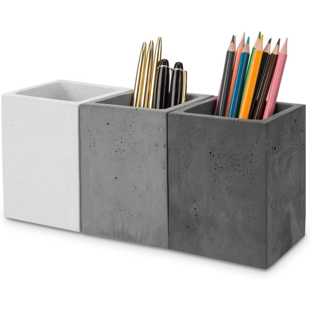imageMyGift Pen Holder Pencil Holder For DeskPen Cup Holder For DeskConcrete Desktop Pencil CupModern GrayToneSet of 3WhiteGrayBlack