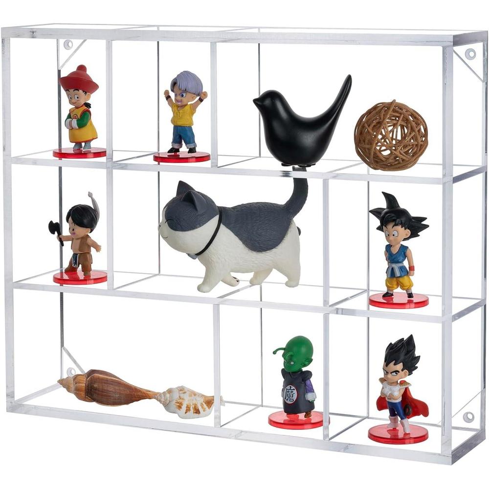 imageMyGift Premium Clear Acrylic Shadow Box with 9 Compartments Wall Mountable Knickknack Display Case Decorative Transparent Floating Shelf for Figurines Collectibles PlantsClear Acrylic