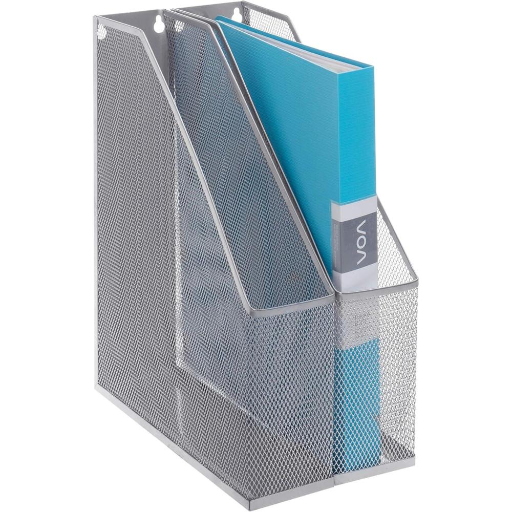 imageMyGift Silver Wire Mesh Document Holder Wall Mounted or Desktop Magazine and File Rack Set of 2Silver Set of 2