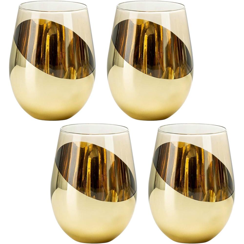 imageMyGift Stemless Wine Glasses Set of 4 Copper Accent Modern Barware Elegant Wedding ampamp Celebration Cups with Luxe Metallic Finish Dishwasher SafeAmber Gold4