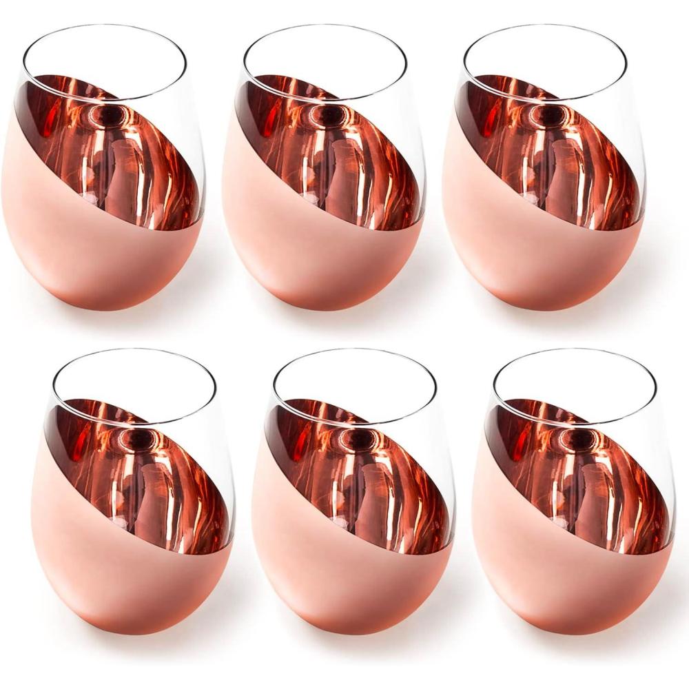 imageMyGift Stemless Wine Glasses Set of 4 Copper Accent Modern Barware Elegant Wedding ampamp Celebration Cups with Luxe Metallic Finish Dishwasher SafeCopper6