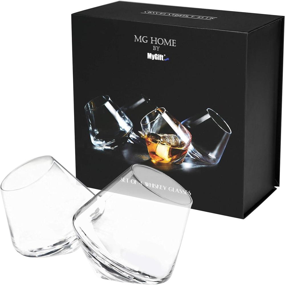 imageMyGift Tilted Crystal Whiskey Glasses Set of 4 Tumblers Old Fashioned Scotch ampamp Bourbon Glass Includes Gift BoxClear