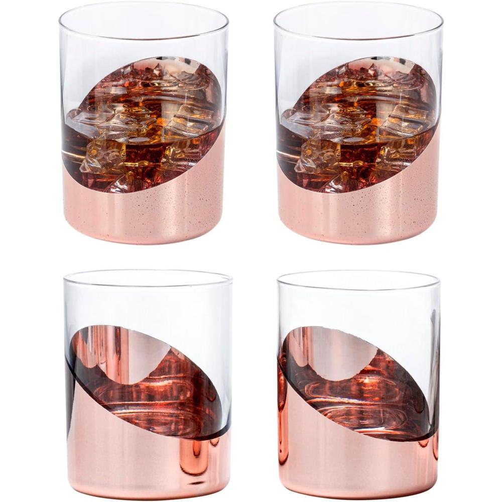 imageMyGift Tilted Crystal Whiskey Glasses Set of 4 Tumblers Old Fashioned Scotch ampamp Bourbon Glass Includes Gift BoxCopper