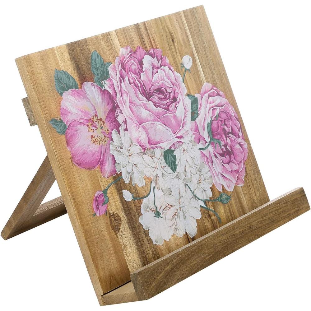 imageMyGift Torched Wood Cookbook Stand Recipe Binder Reading Book Display and iPad Tablet Easel with Metal Page Holder and KickstandMulti