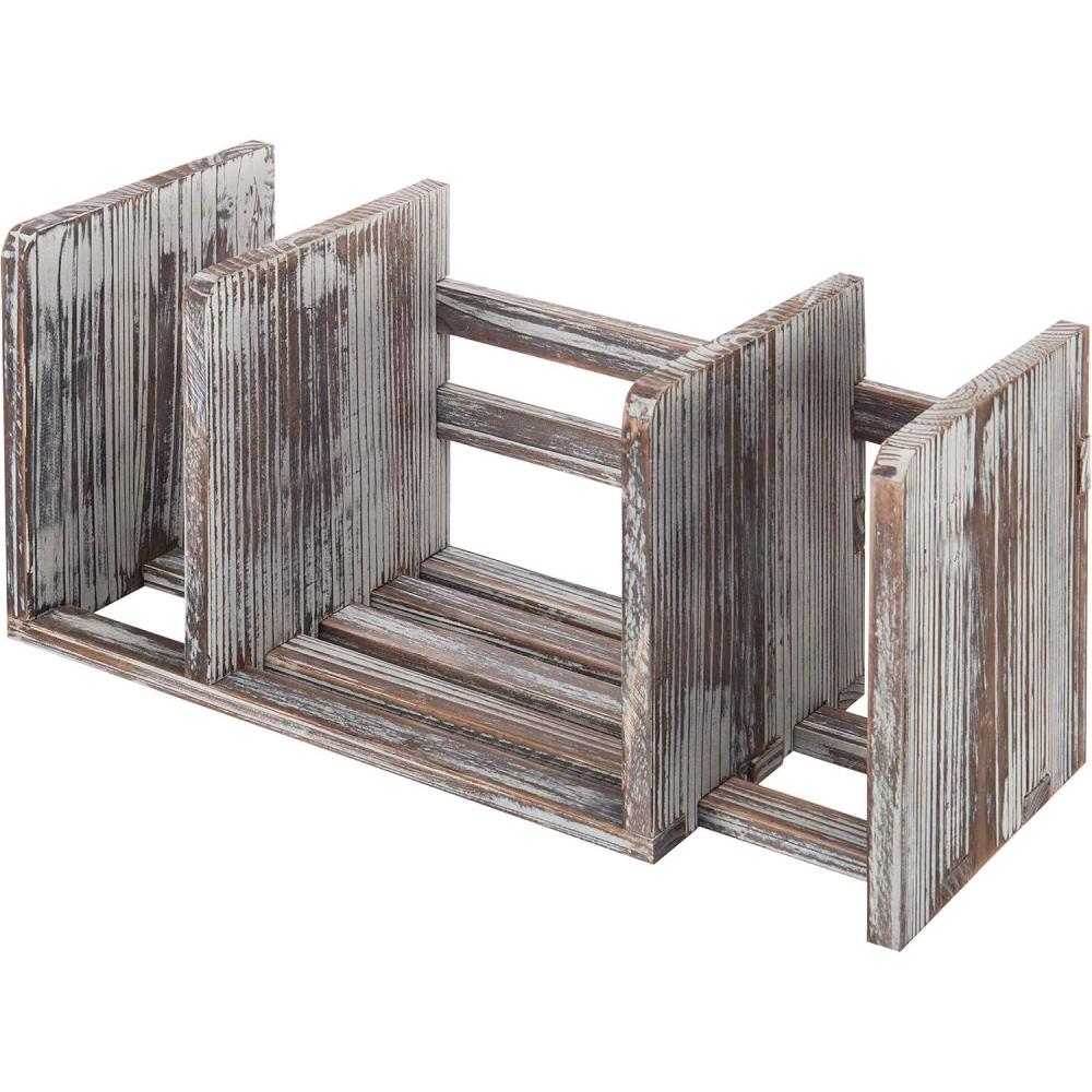 imageMyGift Torched Wood Desktop Bookshelf Organizer Expandable Adjustable Display Shelf Book Rack