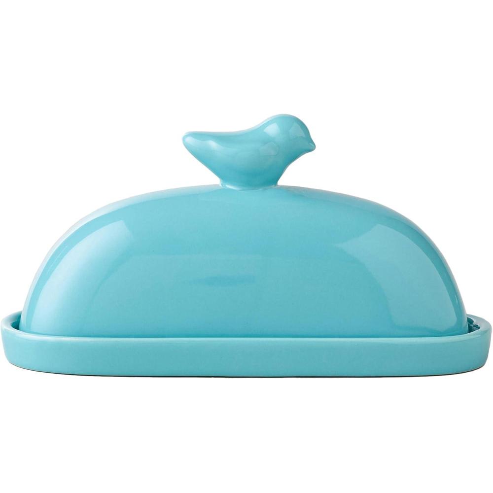 imageMyGift Turquoise Blue Bird Decorative Ceramic Butter Dish and Lid Cover