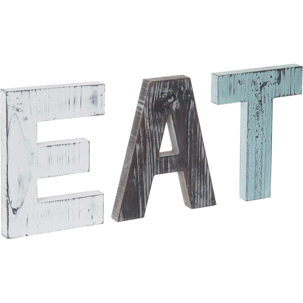 imageMyGift Wall Mounted Multicolored Solid Wood Letter EAT Cutout Block Wall Sign Rearrange Letters to Tea Kitchen Farmhouse Above Cabinet Decor Dining Room Wall Decor
